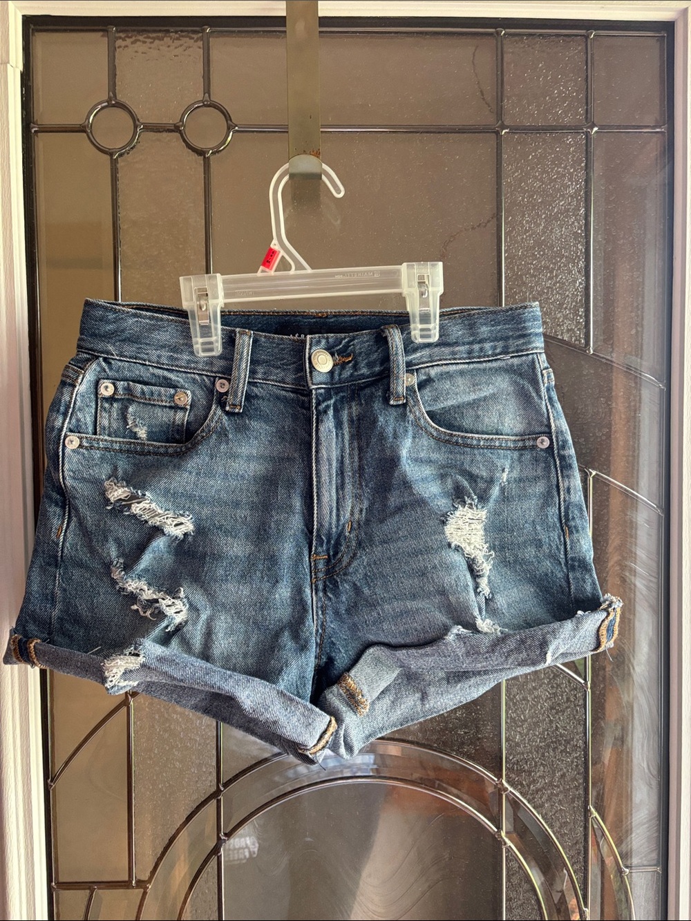 Aeropostale Dark Blue Distressed Rolled Hem Denim Shorts